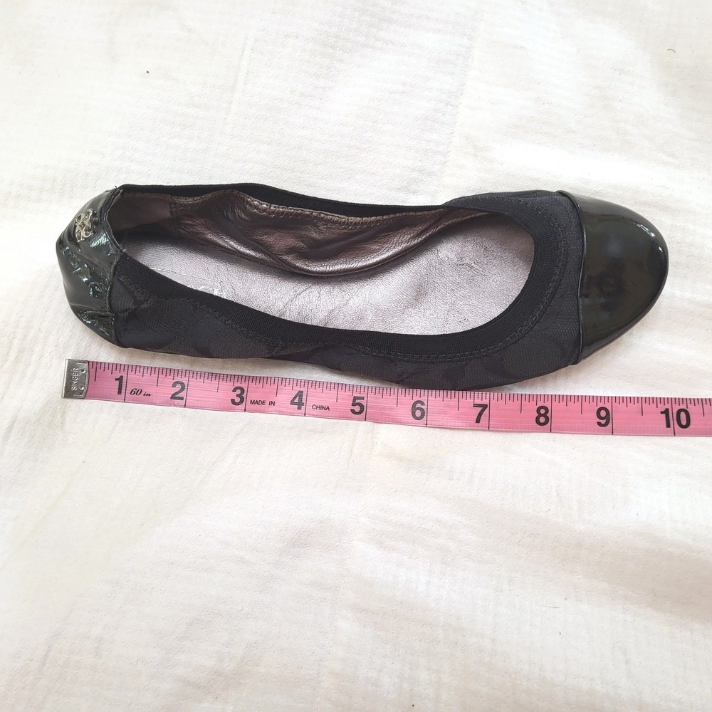 Coach Wanda Black Patent Leather Cap Toe Logo Fabric Ballet Flats 7 - Picture 10 of 11